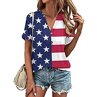 Women's Shirt T-Shirt We The People 1776 American Flag T-Shirt 4th of July Graphic V-Neck Short Sleeve Shirt Top