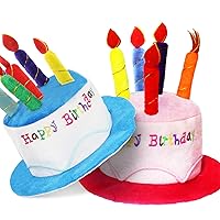 Plush Happy Birthday Cake Hat (2Pcs, Blue & Pink) - Unisex Adult Size Fancy Dress Party Hats - Perfect as Party Favors, Costume Accessories - Cake & 5 Multicolor Candles