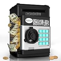 Electronic Piggy Bank for Kids, Money Bank with Password/Cute Mini ATM Piggy Bank Coin Can, Auto Scroll Cash Safe Box, Great and Practical Birthday Gifts for Boys & Girls (Black)