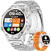 LIGE Military Smart Watches for Men(Answer/Dial), 1.39''Rugged Outdoor Smartwatch Health Fitness Tracker, 5ATM Waterproof,100+Sport Modes Tactical Pedometer Silver Smart Watch for Android iOS