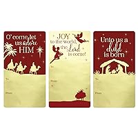 Red and Gold Foil Christmas Nativity Gift Tag Stickers – 75 Labels - Gold Peel and Stick Religious Christian Holiday Gift Wrap Tags - Come Let Us Adore Him Self Adhesive Gold Foil Stickers