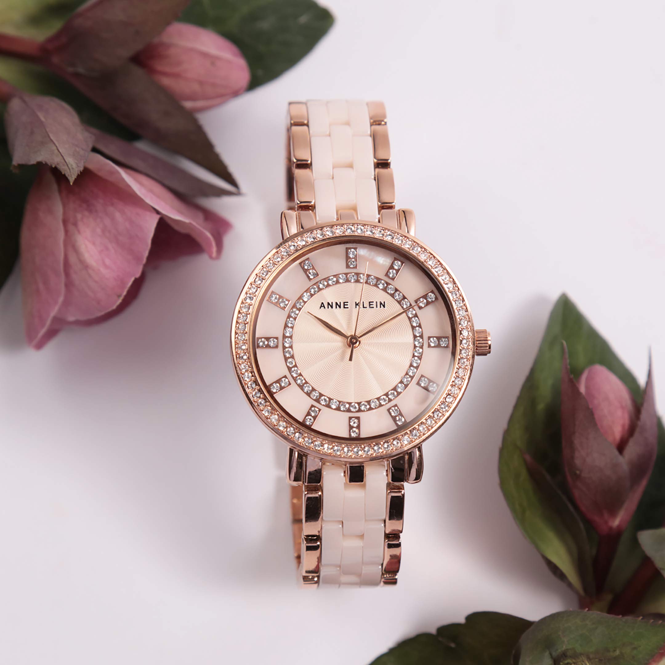 Anne Klein Women's Premium Crystal Accented Ceramic Bracelet Watch, AK/3810