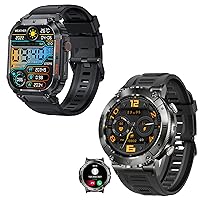 EIGIIS Military Smart Watches for Men 1.96” HD Big Screen Rugged Smart Watch + 1.32” HD Rugged Answer/Make Calls Outdoor Sports Watch Fitness Tracker