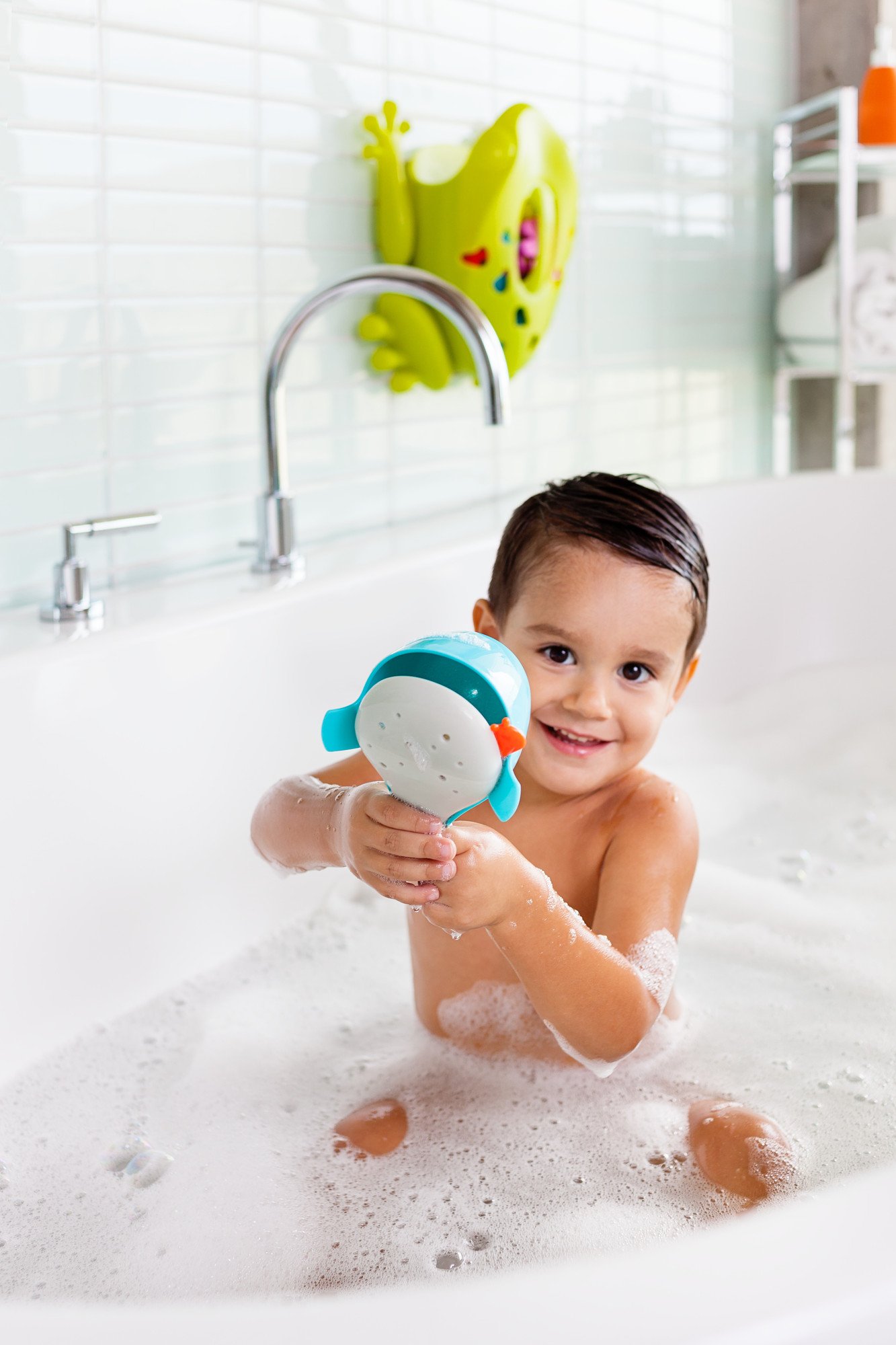 Boon CHOMP Whale Bath Toy - Sensory Toddler Toys - Aqua - Baby Bath Toys - Ages 12 Months and Up