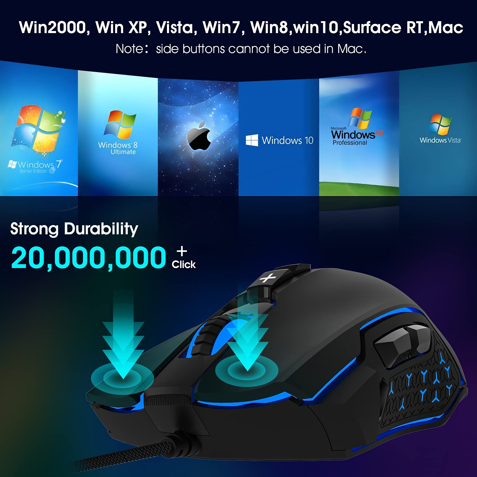 LeadsaiL Gaming Mouse Wired RGB PC Gaming Mice,Up to 7200 DPI, 8 Programmable Buttons,6 Color Backlight, Ergonomic Optical Computer Wired Mouse with Fire Button for Desktop PC Laptop Gamer & Work