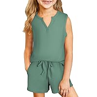 blibean Girls Summer Clothes Set 2024 Waffle Pockets Sleeveless Outfit Size 4-13 Years