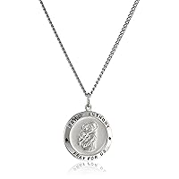Amazon Collection womens Sterling Silver Round Saint Anthony Pendant Necklace with Rhodium Plated Stainless Steel Chain, 20