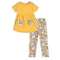 Arshiner Toddler Girls Outfits Floral Hi-Lo Tops+pants Sets Short SLeeve 2pcs Pants Sets with Pockets