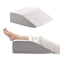 Leg Elevation Pillows, Leg Pillows for Sleeping, Cooling Gel Memory Foam Top, Wedge Pillow for Legs, Leg Wedges for Circulation, Swelling, After Surgery - Removable Cover (10 Inch, White/Grey)