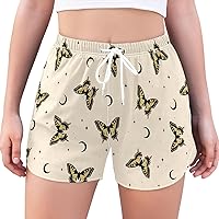 Women's Athletic Shorts Butterfly and Moon Summer Workout Running Gym Quick Dry Liner Shorts with Pockets