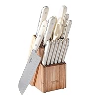 Martha Stewart 14 Piece High Carbon Stainless Steel Cutlery Knife Block Set w/ABS Triple Riveted Forged Handle Ashwood Block - Linen