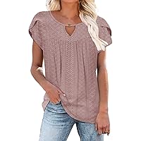 Summer Tops for Women 2024 Short Sleeve V Neck Dressy Cute Shirts Casual Loose Fit Plus Size Blouses