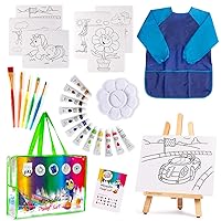 Paint Set for Kids - 27 Piece Art Kit for Girls & Boys Ages 4-10 - Non-Toxic Washable Painting Supplies with Canvases, Brushes Easel Smock & More - Fun & Creative Gift Idea for Children