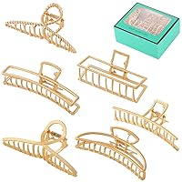 6 Pack Large Metal Hair Claw Clips for Women, Nonslip Gold Clips for Thick Thin Hair, Strong Hold Jaw Hair Clamps Hair Styling Accessories (Gold)