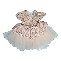 Toddler and Little Girls Short Sleeves speciall Occasion Dress with Bow, Pearls, Glitters, and Headband Salmon