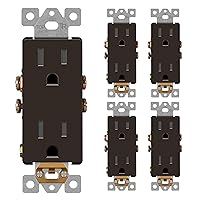 LIDER Matte Finish Decorator Receptacle with Interchangeable Face Cover, Child Safe Tamper-Resistant Wall Outlet, Residential Grade, Self-Grounding, 15A 125V, UL Listed, LR15-TR-BR5P, Brown, 5 Pack