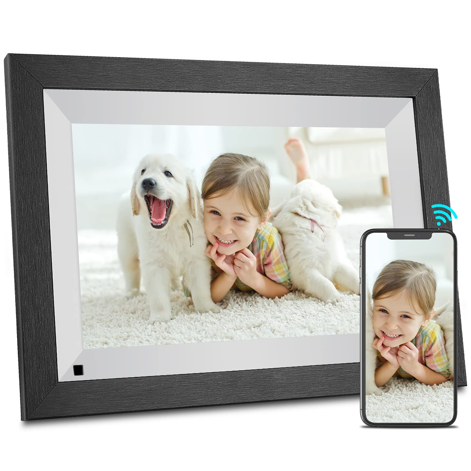 BSIMB WiFi Digital Picture Frame with Wood Effect, 16GB Electronic Photo Frame 10.1 Inch HD IPS Touch Screen Display, Instantly Share Photos/Videos via App Email, Auto-Rotate, Gift for Grandparents