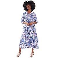 Ellos Women's Plus Size V-Neck Tiered Midi Dress - 14/16, Pale Periwinkle Floral Blue