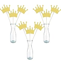 Baby Shower Centerpiece Sticks Crown Shape Table Toppers Glitter Gold Crown Decorations, Set of 20