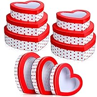 Geyee 9 Pieces Heart Shaped Gift Boxes with Transparent Window 3 Sizes Red Heart Dot Flower Boxes Cardboard Floral Gift Goody Box for Mother's Day Party Present Wrapping Packaging
