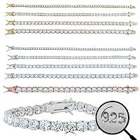HarlemBling Real Solid 925 Sterling Silver Mens Or Womens Tennis Bracelet - 14k Yellow & Rose Gold Finish Over Solid 925 Silver - 3-6mm - 6-9