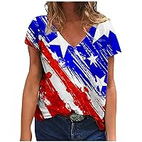 Lighting Deals Womens American Flag Shirt Short Sleeve USA Flag 4th of July Tops Loose Patriotic Novelty T-Shirts Ladies Holiday Tunics