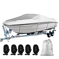 Boat Cover, 17-19ft Trailerable Boats Cover Waterproof UV Protection 210D Oxford Fabric Fit V-Hull Tri-Hull Fish & Ski Boat Pro-Style Runabouts Bass Boats, 17'-19' Long 102