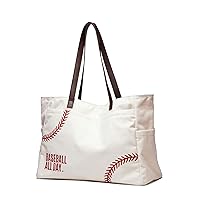 XL Baseball Mom Tote Bags For Women Canvas Utility Purse Handbag with Pockets Embroidery Baseball Prints Shoulder Bag Baseball Stuff Gifts for Baseball Mom Boys Girls Lover (X-Large, White）