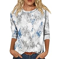 Womens 3/4 Sleeve Summer Plus Size Tops Printed Solid Graphic Tees Fashion Crew Neck T Shirts Relexed Fit Blouse Casual