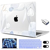 MEEgoodo for M3 MacBook Air M2 Case 2024 2023 with M3 M2,Clear Case Fit Model A3114 A2941 for MacBook Air 15 inch,Laptop Hard Shell with Keyboard&Webcam Cover&OTG Adapter & Screen Protector, Floral 33