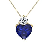 Gifts for Valentine's Day! 1.00 Ct Heart Cut Created Blue Sapphire 14k Yellow Gold Plated Alloy Heart Pendant Necklace 18'' Chain