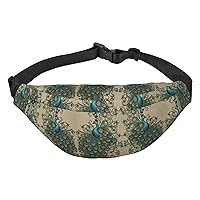Peacock Print Fanny Pack Women Men Waterproof Waist Bag With 3-Zipper Pockets Bum Bag For Running Travel