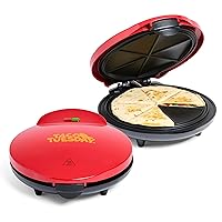 Taco Tuesday Deluxe 10-inch 6-Wedge Electric Quesadilla Maker with Extra Stuffing Latch, Red