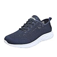Mens Lace Up Shoes Breathable Mesh Fashion Sneakers Casual Walking Shoes Fashionable Tennis Walking Casual Shoes Dark Blue