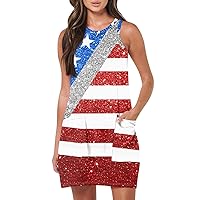 4Th of July Dress Women, Women's Casual Sleeveless Dresses American Flag Independence Day Beach Wedding for, S XXL