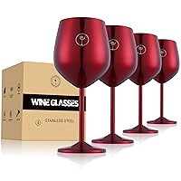 Wine Glasses Set of 4, 18oz Unbreakable Colored Wine Glasses, Stainless Steel Red Wine Glasses