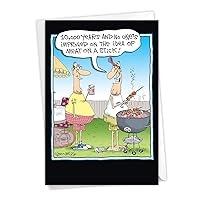 NobleWorks - 1 Funny Father's Day Card for Dad, Pa, Pop, Daddy, Stepfather Stepdad, Grandpa with Envelope with Envelope - Humor Greeting Card - Meat on a Stick 7002