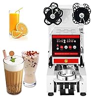 Full Automatic Cup Sealer Machine 88/89/90/95mm Commercial Electric Cup Sealing Machine 400-500 Cups/Hour Digital Control LCD Panel for Bubble Milk Tea Coffee (Color : White, Size : 110V)