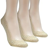 Women's 3 Pairs Lace Cotton Liners No-show Non-skid Boat Socks(4 colors)