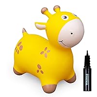 WADDLE Bouncy Hopper Inflatable Hopping Animal, Indoors and Outdoors Toy for Toddlers and Kids, Pump Included, Boys and Girls Ages 2 Years and U (Yellow Giraffe)