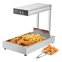 French Fry Food Warmer, 750W Commercial Food Heating Lamp, Electric Stainless Steel Warming Light Dump Station, Countertop 104-122°F Fries Food Warmer for Chip Buffet Kitchen Restaurant, Silver