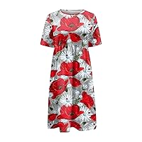 Summer Dresses for Women 2024 Short Sleeve Round Neck Dress Fashion Casual Printing Maxi Split Dress