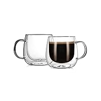 CNGLASS Double Walled Glass Coffee Mugs 10oz,Large Insulated Espresso Cups,Set of 2 Clear Glasses Cappuccino Mug with Handle(Tea Latte Glassware)