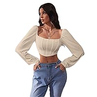 Women's Tops Lantern Sleeve Square Neck Crop Top Sexy Tops for Women
