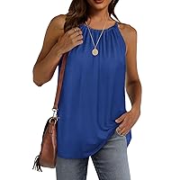 Women's Summer Crew Neck Tank Tops Pleated Loose Fit Sleeveless Tops Soft Comfly Flowy Beach Tops Trendy 2024