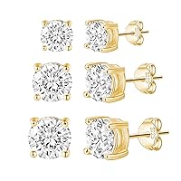 Solid 925 Sterling Silver 3 Pairs Cubic Zirconia Earrings Studs for Women Teen Girls CZ Stud Earrings Hypoallergenic