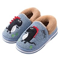 YUKTOPA Boy's Girls Cute Dinosaur Warm Slippers Kids Soft Plush Lined House Slippers Indoor Slip on Shoes Household Slippers