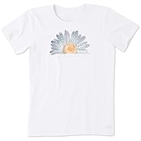 Life is Good Women's Standard Crusher Graphic T-Shirt Watercolor Daisy Birds, Cloud White, Medium