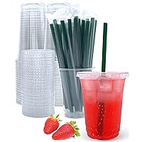 Aatriet 12 oz Clear Plastic Cups with Lids and Straws, Disposable Coffee Cups 25 Sets