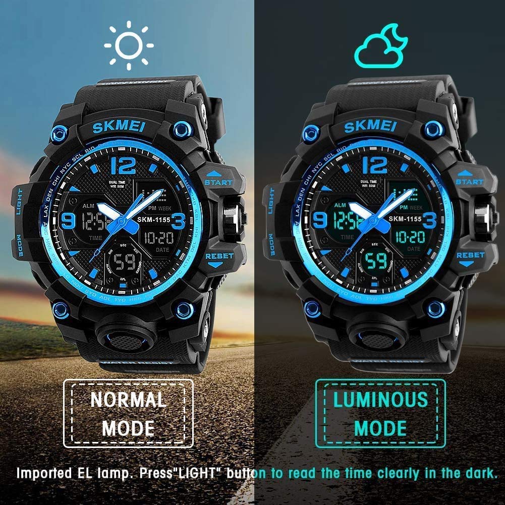 MJSCPHBJK Men's Analog Sports Watch Military Watch Outdoor LED Stopwatch Digital Electronic Watches Large Dual Display Waterproof Tactical Army Watches for Men